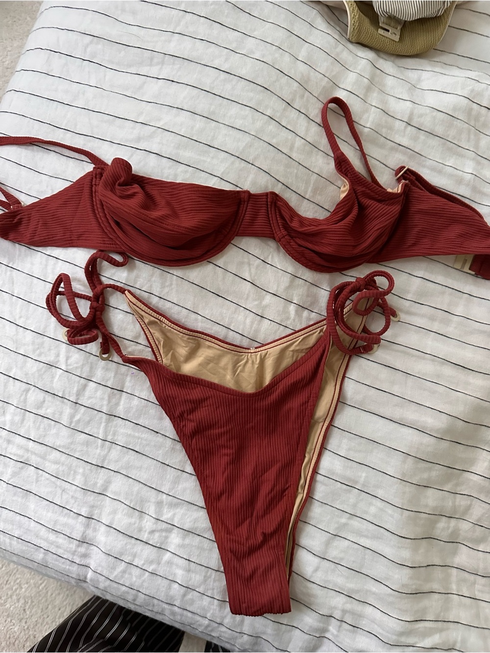 Zulu & Zephyr Ribbed Rust Red Tie-Side Bikini